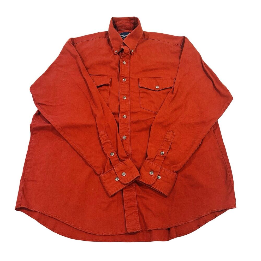 Wrangler Long‎ Sleeve Western Shirt Mens 17 1/2 36 Orange
